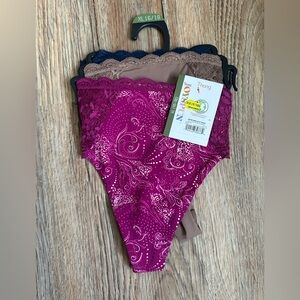 Joyspun Women's Microfiber and Lace Thong Panties, 3-Pack, Size XL